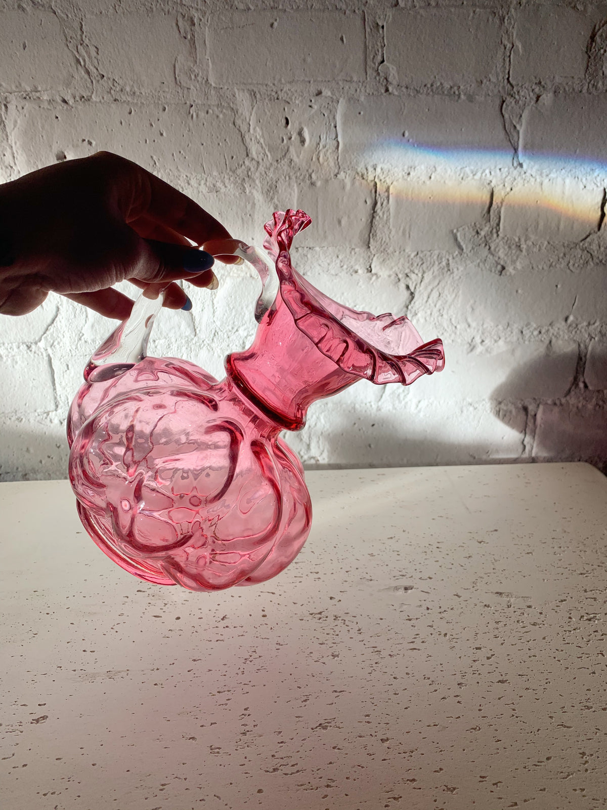 Antique Pink Blown Glass Pitcher