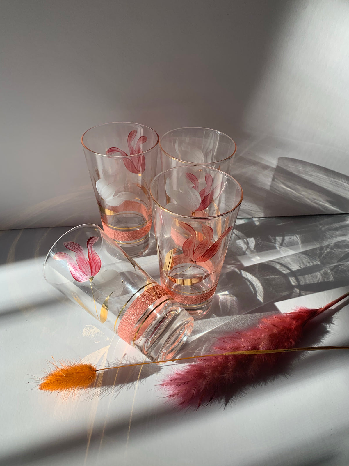 Vintage Hand Painted Floral Glasses